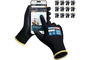 KAYGO Work Gloves PU Coated 12 Pairs Touchscreen, KG11PBE, Safety Working Gloves with Secure Grip on Palm & Fingers, for Men and Women, Ideal for General Duty Work, Gardening (Large, Black)
