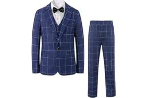 LOLANTA Abito da Cerimonia per Bambino 5 Pezzi, Completo a Quadri per Matrimonio, Compleanno e Ballo, Giacca, Gilet, Pantaloni, Camicia e Papillon