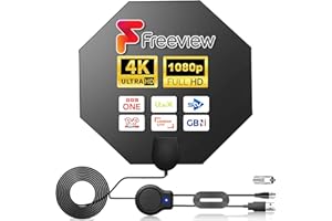 CENBOU 2024 New Upgraded TV Aerial - Indoor TV Aerial with Booster Amplifier & 380 Miles Long Range Reception, Digital Freeview TV Antenna for Smart TV Supports 4K 1080P TV, Old TV & All TV