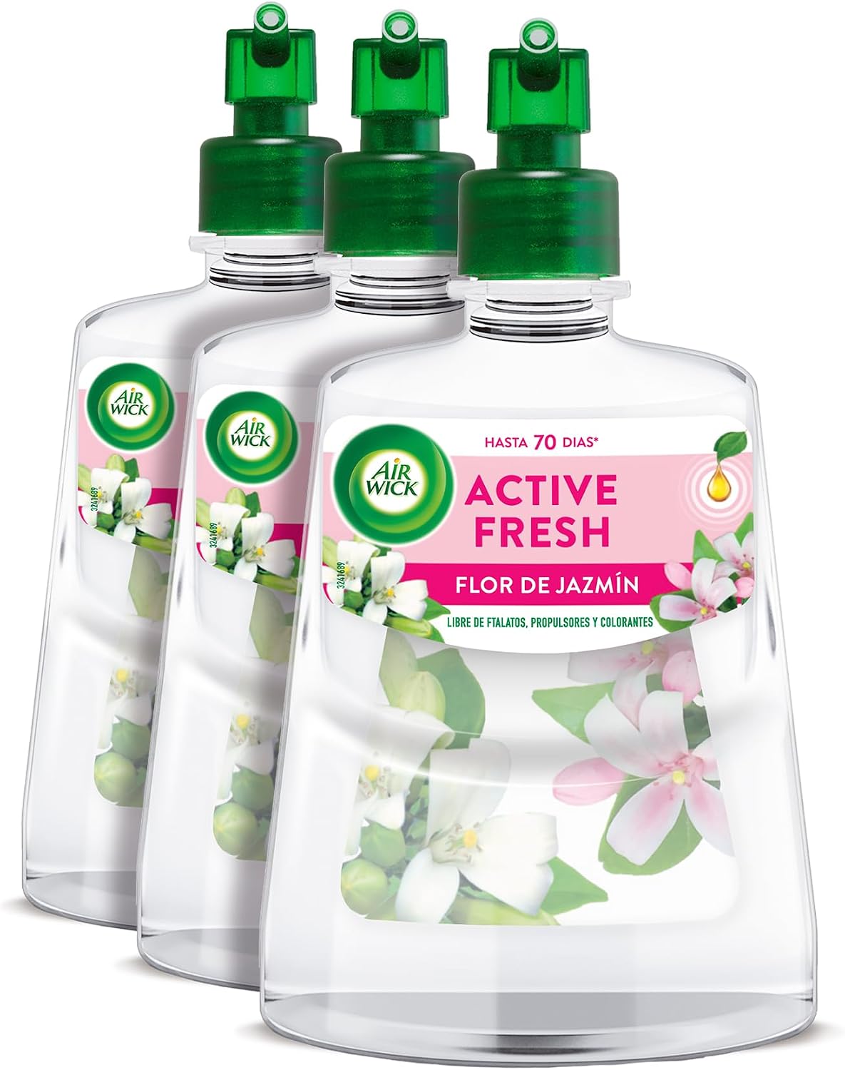 Air Wick Active Fresh Spray Automatico Sin Aerosol - Ambientador para casa con Aroma a Flor de Jazmín - Pack de 3 Recambios (228mlx3)