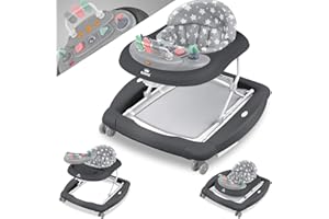 KIDIZ® 4in1 Lauflernhilfe Babywalker Spiel- und Lauflernwagen Gehfrei Schaukelfunktion Babywippe mit Rollen, Licht, Musik,Spielecenter Esstisch Laufstuhl Laufhilfe babys ab 6 Monaten Klappbar Grau