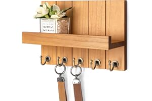 Kldgris Porte Clef Mural, Porte-Clés Mural en Bois, avec 5 Crochets à Clés, pour Salon, Salle de Bain, Cuisine, Les Entrées, Couloirs (Jaune)
