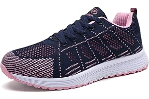 MINBEI Baskets Femmes Chaussures de Running Respirantes pour Femme Chaussures de Sport pour Femme Athlétiques Légères Lacer Plat Noir Bleu Rose 35-44 EU