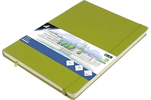 Carnet de croquis Kangaro A4, vert citron, couverture rigide, 80 feuilles, 140 g, papier crème avec élastique et ruban