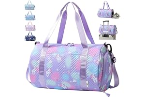 AUNGKWANG Einhorn Yogatasche, Sporttasche Mädchen, Wasserdicht Turnbeutel, Reisetasche Kinder, Gym Bag, Schwimmtasche, Sportrucksack, Trainingstasche mit Schuhfach & Nassfach (Lila)