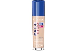 Rimmel Match Perfection Foundation 010 Light Porcelain, Medium Coverage, 24hr Hydration, No Caking or Creasing, Lightweight, Reduces Imperfections, Invisible Coverage, SPF20, Cruelty Free