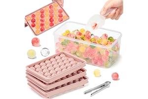 BOXLUNT Cubiteras para Hielo, Mini Ice Cube Tray, 1in x 99 Pcs Redondos Cubiteras para Hielo con Tapa Molde Hielo con Contenedor de Hielo, Pinza y Cuchara para Cócteles de Cerveza Whisky Café - Rosa