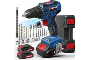 FAHEFANA Taladro Atornillador Batería 20V, 60Nm Sin Escobillas, Destornillador Electrico con 2 Baterías, 25+1 Ajuste de par, Portabrocas de 10mm, Taladro Inalámbrico Para DIY e Hogar