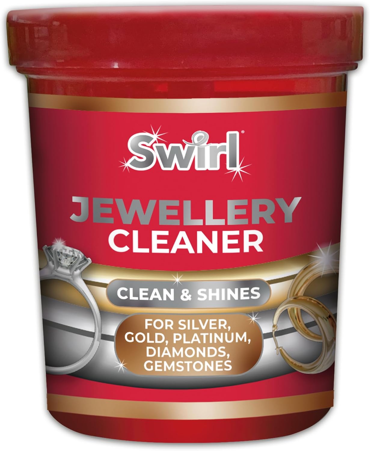 Swirl Liquid Jewellery Cleaner with Basket for Silver, Gold, Platinum, Gemstones & Diamonds | Clean and Shines (145ml)