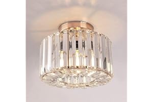 Frideko Home Kryształowa lampa sufitowa, złota - nowoczesna kryształowa lampa K9, metalowa, okrągła, oprawka E27, lampa sufitowa do jadalni, salonu, sypialni, korytarza, Ø 22 cm