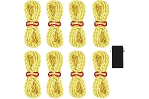 ‎HUAJIAO 8 Stück Abspannseile Camping, 4MM x 4M Zeltschnur Reflektierend Spannschnur mit Aluminium Seilspanner Spannseile Leuchtend Sturmband für Zelt Camping Wandern (Gelb)