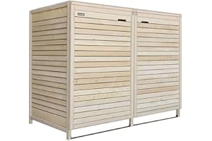 LUKADRIA Mülltonnenbox Roma Mülltonnenverkleidung Mülltonnecontainer Holz naturbelassen 120L - 240L vormontiert (2 Tonnen)