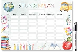 PAPERLANE BY ESSI Stundenplan Schule magnetisch abwischbar für Kühlschrank Whiteboard, Bunter Unisex Wochenplaner Mädchen Junge Geschenk zur Einschulung Schulkind Grundschule (Magnetischer Stundenplan inkl. Stift)