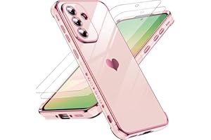 LeYi Funda para Samsung Galaxy A56/A 56 5G 5 G, Silicona Carcasa con 2pcs Cristal Templado, Corazón Amor Mujer Estuche Protector Galvanizado Suave TPU Bumper Resistente Antigolpes Móvil Case, Rosa