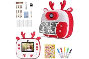JIANYANA Appareil Photo Instantané Enfant, Appareil Photo à Impression Instantanée Série Noël, Appareil Photo Numérique Enfants avec 4 Rouleaux Papier, Carte SD 32G, Cadeau pour Filles Garçons de 3-14 Ans
