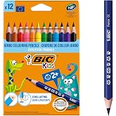 BIC Kids Evolution Triangle ECOlutions, Triangular Colored Pencils - Optimal for School - Assorted Colors, Pack of 12