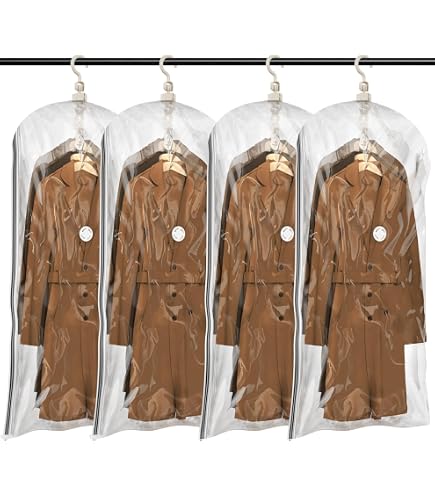 Lot 4 Sacs De Rangement Sous Vide Suspendus - 2x 130x70 Cm + 2x 110x70 Cm, Avec Pompe Manuelle Pour Vêtements Et Costumes