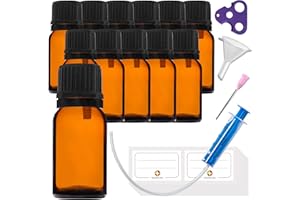 HandsUnity 10ml-12 pièces de Flacon à Compte-Gouttes - Petit Flacon en Verre Ambré de Type Apothicaire avec Bouchon à Compte-Gouttes Noir en Verre Brun Ensemble Comprenant 30 Accessoires
