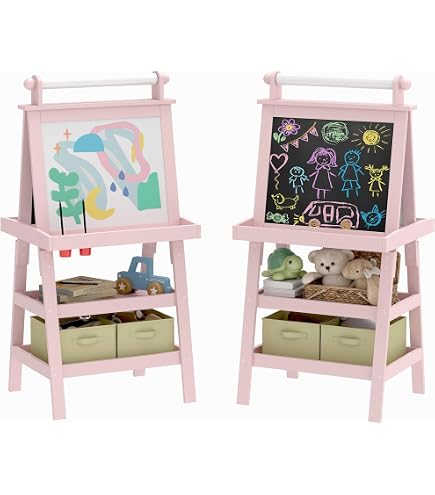 Costway Chevalet d'Art pour Enfants 3-en-1 Double Face en Bois, Planche à Dessin Magnétique Réglable, Rose Costway Chevalet d'Art pour Enfants 3-en-1 Double Face en Bois, Planche à Dessin Magnétique Réglable, Rose