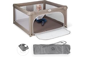 MS Parc pour enfant L - 120 x 120 cm - Beige - Parc de jeux pour bébé pliable avec chatière et fenêtre filet