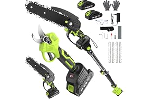 KOOLWAVE Forbice e Motosega da Potatura a Batteria con Asta Telescopica, 4 in 1 Kit Potatura Cesoie Elettrico, Mini Motosega 4* Catene 6", 2 * 4000mAh Batterie Ricaricabili Per Rami, Alberi, Giardino, Vigneti