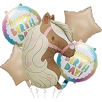 OSDUE Happy Birthday-taarttoppers, 24 stuks, pony, wolkthema, feestdecoratie, ponyfiguren, Happy Birthday-banner, taartdecoraties, voor kinderen, voor jongens en meisjes, voor verjaardagen