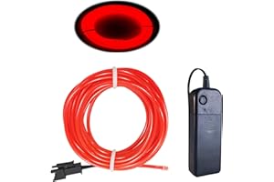 Balabaxer EL Draht Rot, 10M Neon Kabel Mit Batterie Trafo, Leuchtet Electroluminescent, für Partys, Halloween.