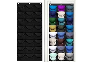 qimeyu Baseball Kappen Halterung,Kappenhalter Tür,Cap Organizer Tür,Cap Aufbewahrung,Doppelte Faltbar Kappenhalter Organizer mit 24 Taschen-Schwarz