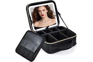 FAQUENC Kosmetikkoffer mit Beleuchtetem Spiegel Schminktasche Make up Tasche Make up Koffer Reise Kosmetiktasche Damen Schminkkoffer Make up Organizer,Schwarz