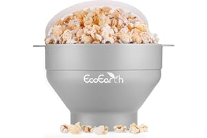 EcoEarth Máquina para hacer palomitas de maíz para microondas, tazón plegable de silicona de grado alimenticio con tapa, palomitas de maíz con aire caliente, Earl Grey