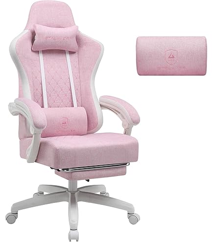 Vigosit Gamingstoel met verwarmde massage lendensteun, stof gamerstoel met tas, lentekussen en voetensteun, rood en hoog, 150 kg belastbaarheid (groen