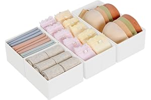 DIMJ Organizadores de Cajones de Almacenaje Plegables de Tela Organizadores de Armarios Separadores de Cajones Cubos de Almacenaje para Sujetadores, Calcetines, Blanco Clásico, 4 Piezas