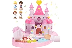 fygurso Dream Princess Castle Playset with 4 Magnetic Control Movable Little People, Magnetic Doll House Building Toys with Light & Music for Pretend Play, Gift for Girls Toys Kids ages 6+（Pink）