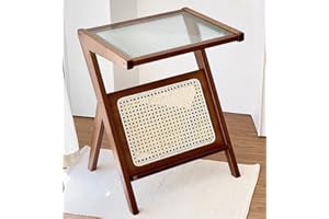 UVAN ART Tavolino da Salotto Moderno Design in Legno, Noce Tavolino da Caffè Quadrato con Vetro, Tavolino da Salotto per Esterno/pc/Piante, Tavolini da Caffè per Soggiorno/Giardino, 18"(L) x 14"(W) x 22"(H)