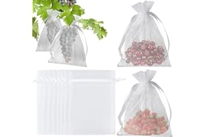 KINGLAKE 50pcs Fruit Protection Netting, White Organza Gift Bags - Large, 20x30cm Garden Plant Protect Net for Fruits, Tree, Strawberry, Grape, Insects Barrier, Vegetables Mesh