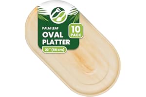 ECO LEAF PRODUCTS ECO Leaf 10 Disposable Palm Leaf Serving Platters – Extra Large Oval 22" x 12" (56cm x 30cm), Eco-Friendly Wedding Plates, Sturdy Hot Food Trays for Starters, Canapés, Parties & Events