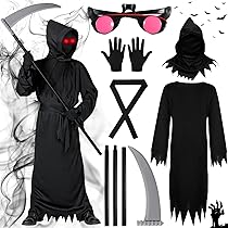Costume Faucheuse Fille Halloween - Robe Squelette, Faux, Gilet Capuchon, Polyester - Taille XL/XXL
