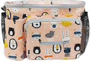 SYLVTOYVX Bolso Carro Bebé Universal, Grande Bolsa Organizadora de Cochecitos con Portavasos y Correa el Hombro, Bebé Bolsa de Almacenamiento, Apto para todos los modelos de cochecitos y sillas de paseo