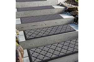 Aucuda 2er Set Stufenmatte Außen aus Gummi, 76 x 22 cm Wetterfeste & rutschfeste Treppenstufen Matten, Anti-Rutsch Wärmedämmung Gummimatten für Outdoor, Antirutschmatten Graue Gitter Treppenmatte.