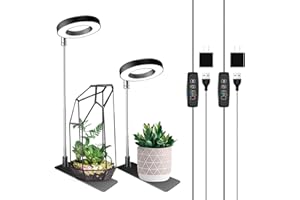 Wiaxulay Grow Lights for Indoor Plants, 48 LED Full Spectrum Plant Light for Indoor Plants, Height Adjustable Plant Grow Light with Base, 10 Brightness, 3/9/12Hrs Timer, Ideal for Small Plants, 2 Pack