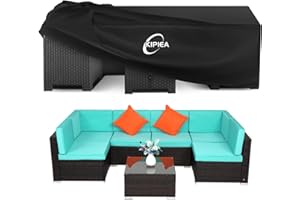 Kipiea Housses Salon de Jardin Exterieur Imperméable, Rectangulaire Housses Table de Jardin Coupe-Vent, 420D Tissu Oxford Bache De Protection Salon de Patio Exterieur, Anti-UV- 241x183x102cm