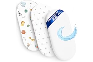 TOTSY BABY Sábanas Ajustables para Cochecito de bebé Juego de 3: 35x75 cm - 2 sábanas + 1 Protector de colchón Impermeable - Accesorios para Cuna de bebé y minicuna 35 x 73