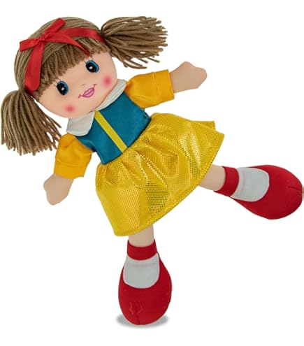 Teorema Carlotta stoffen pop met kleurrijk haar, kleurrijke stoffen pop voor kinderen, hoogte 30 cm