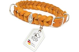 CopcoPet Hundehalsband aus Fettleder 30–34 cm x 15mm Cognac – Geflochtenes Lederhalsband – verchromt mit Dornschließe – Robust & verstellbar – Für kleine Hunde, ideal für Alltag & Training