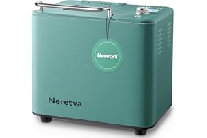 Neretva Bread Maker Machine, 20-in-1 2LB Automatic Breadmaker with Gluten Free Pizza Sourdough Setting, Digital, Programmable, 1 Hour Keep Warm, 2 Loaf Sizes, 3 Crust Colors - Receipe Booked Included