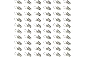 Roellgs 60 clips de cortina de acero inoxidable para cortina de ducha con gancho para cadena de luces de fiesta, suministros de arte fotográfico, gancho para colgar - plateado