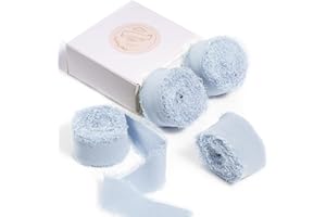 FAKILO Nastro in Chiffon Frange Fatto a Mano 4 Rotoli 1'' X 5 Yd Nastro Azzurro, 20 Yd Nastro in Chiffon di Seta per Inviti di Nozze, Bouquet da Sposa, Confezione Regali,