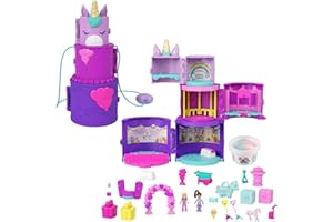 Polly Pocket Compleanno a Sorpresa - Playset a tema unicorno, su 3 piani, con 25 accessori, tra cui 2 micro bambole, Giocattolo e regalo per Bambini 4+ Anni, HHJ11