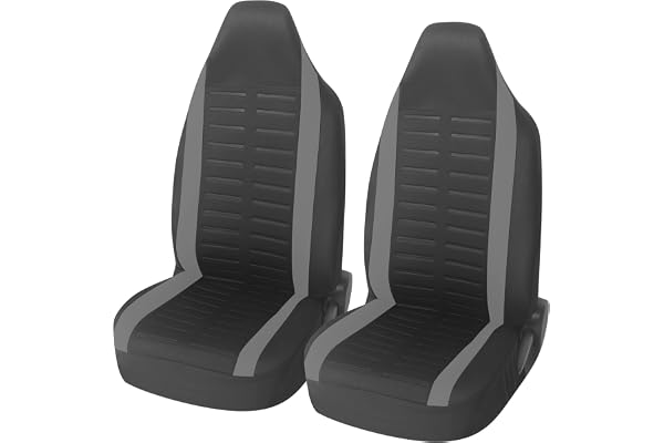 upgrade4cars Housses de Siège de Voiture Avant Appui Tête Intégré Universelle Noir Gris | Housse de Sieges Auto Universel pour Conducteur et Passager
