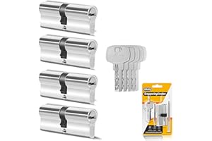 GERCAR Juego de 4 cilindros de cerradura con cierre uniforme, 4 cilindros de perfil 35/35, incluye 20 llaves, 70 mm, cerradura de doble cilindro, cerradura de cilindro con cierre uniforme, juego de 4